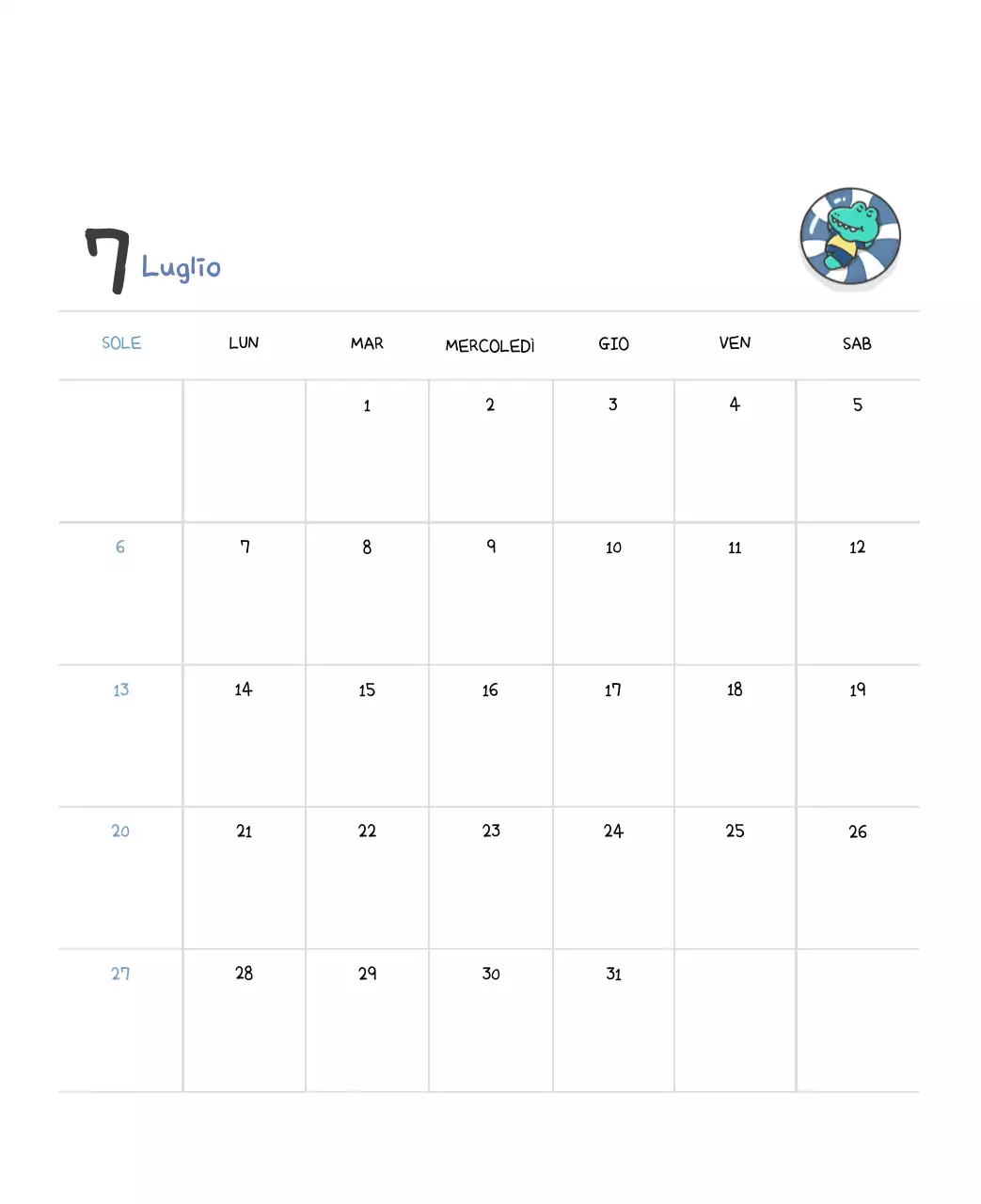 Un calendario con un simpatico concetto di illustrazione di Ago