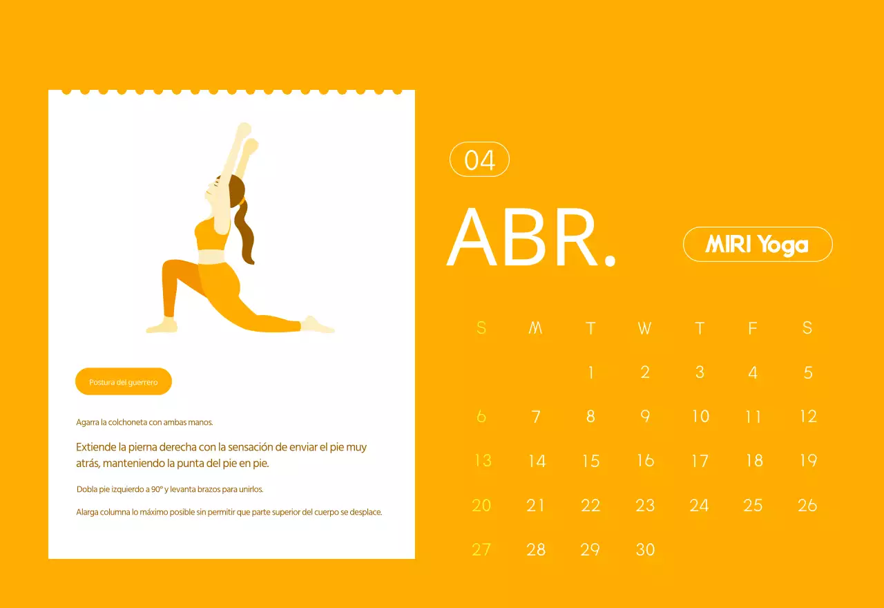 Calendario promocional de yoga minimalista naranja