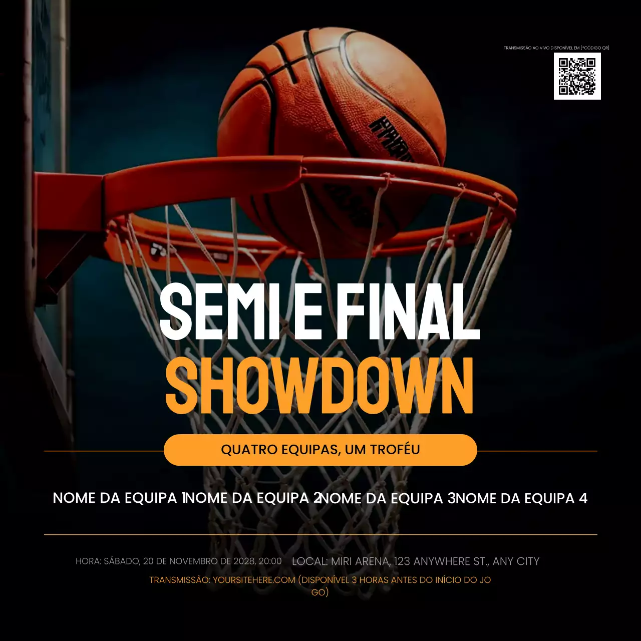 evento de basquetebol moderno laranja