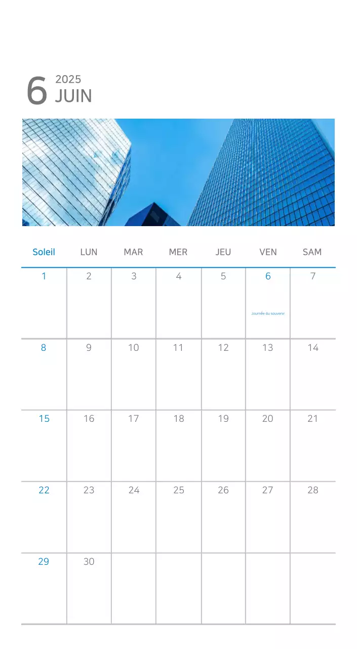 Calendrier minimaliste bleu