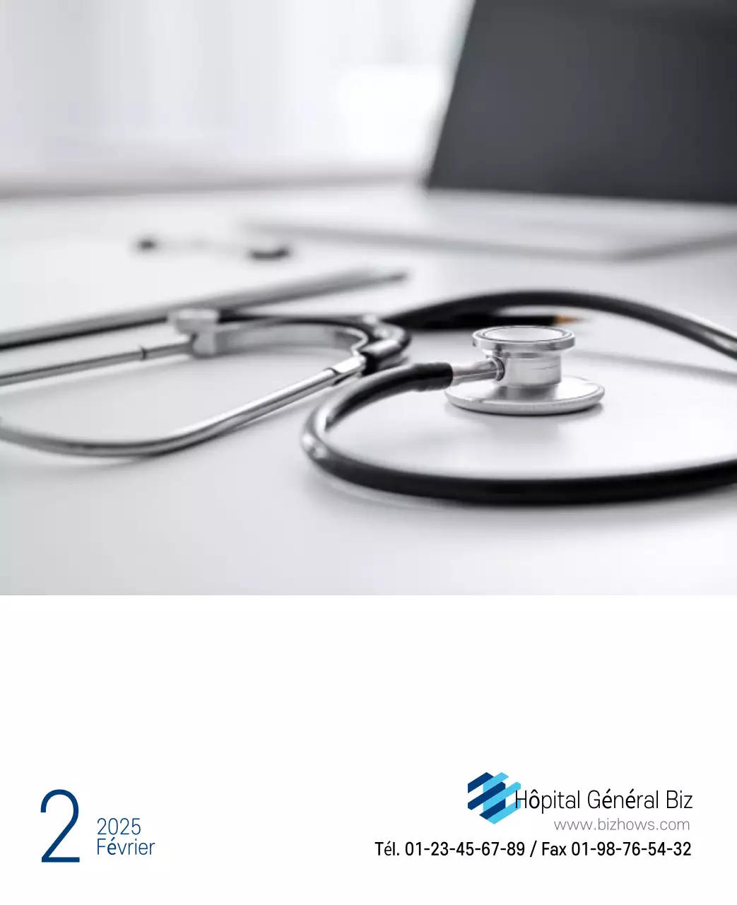 Calendrier promotionnel d'hôpital simple blanc marine