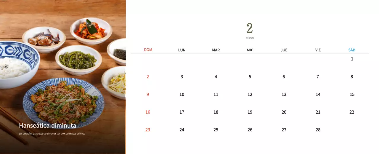 Calendario de comidas tradicionales en beige