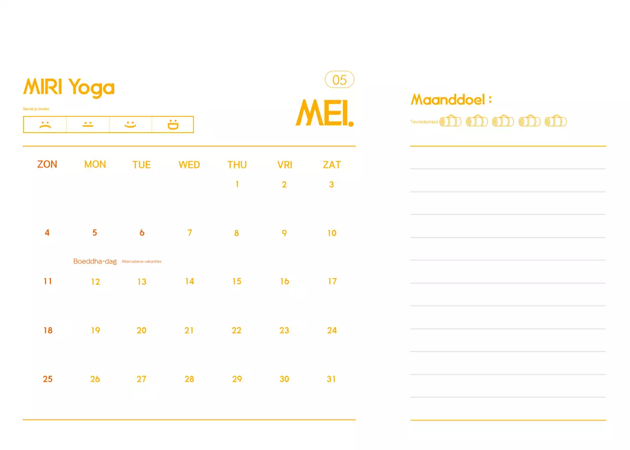 Oranje Minimalistische Yoga Promotiekalender