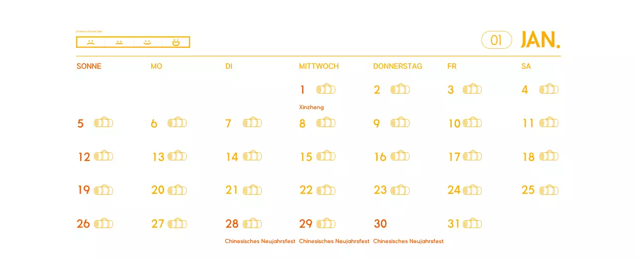 Orange Minimalistischer Yoga-Aktionskalender