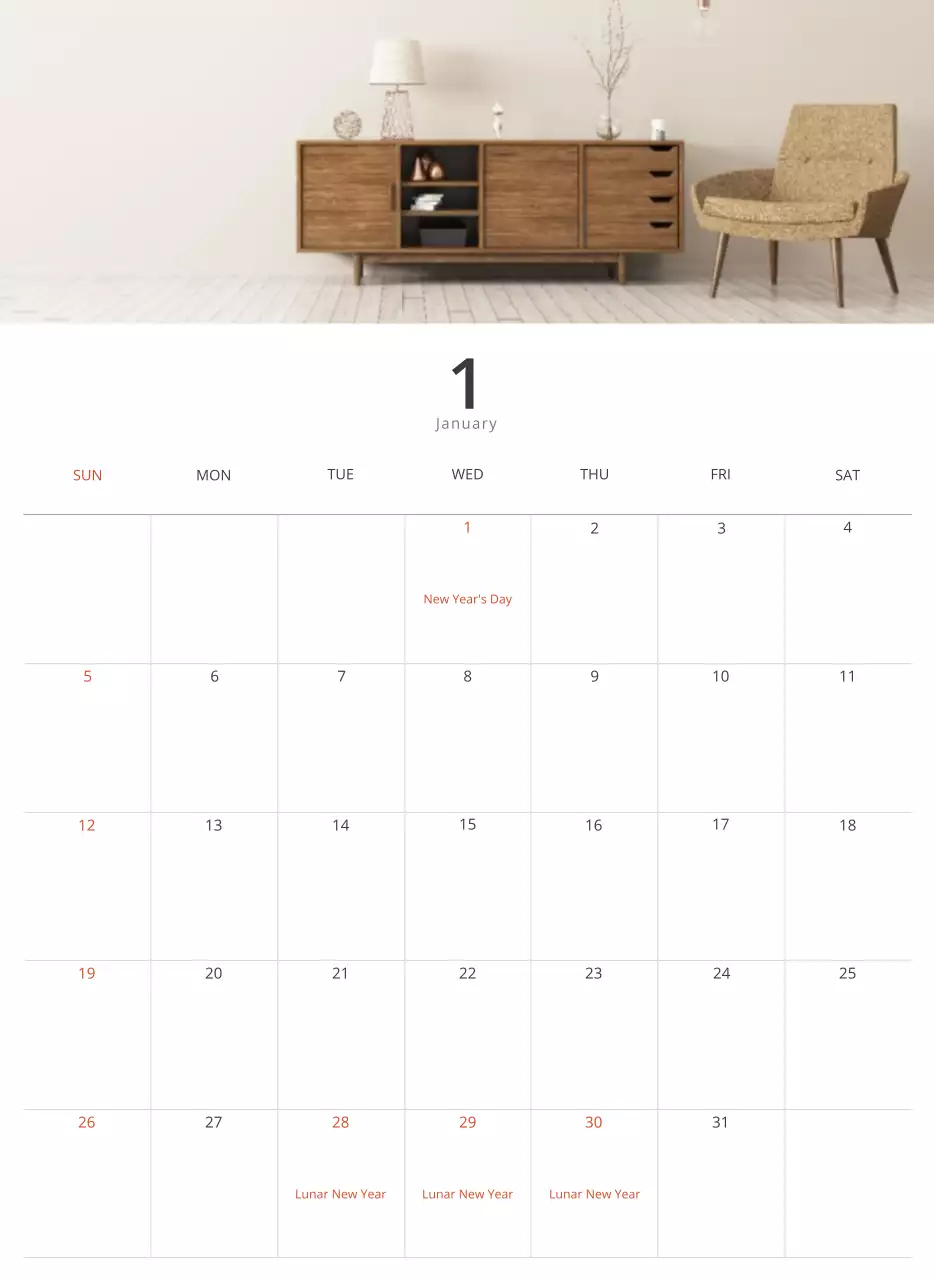 Kalender interior minimalis berwarna krem
