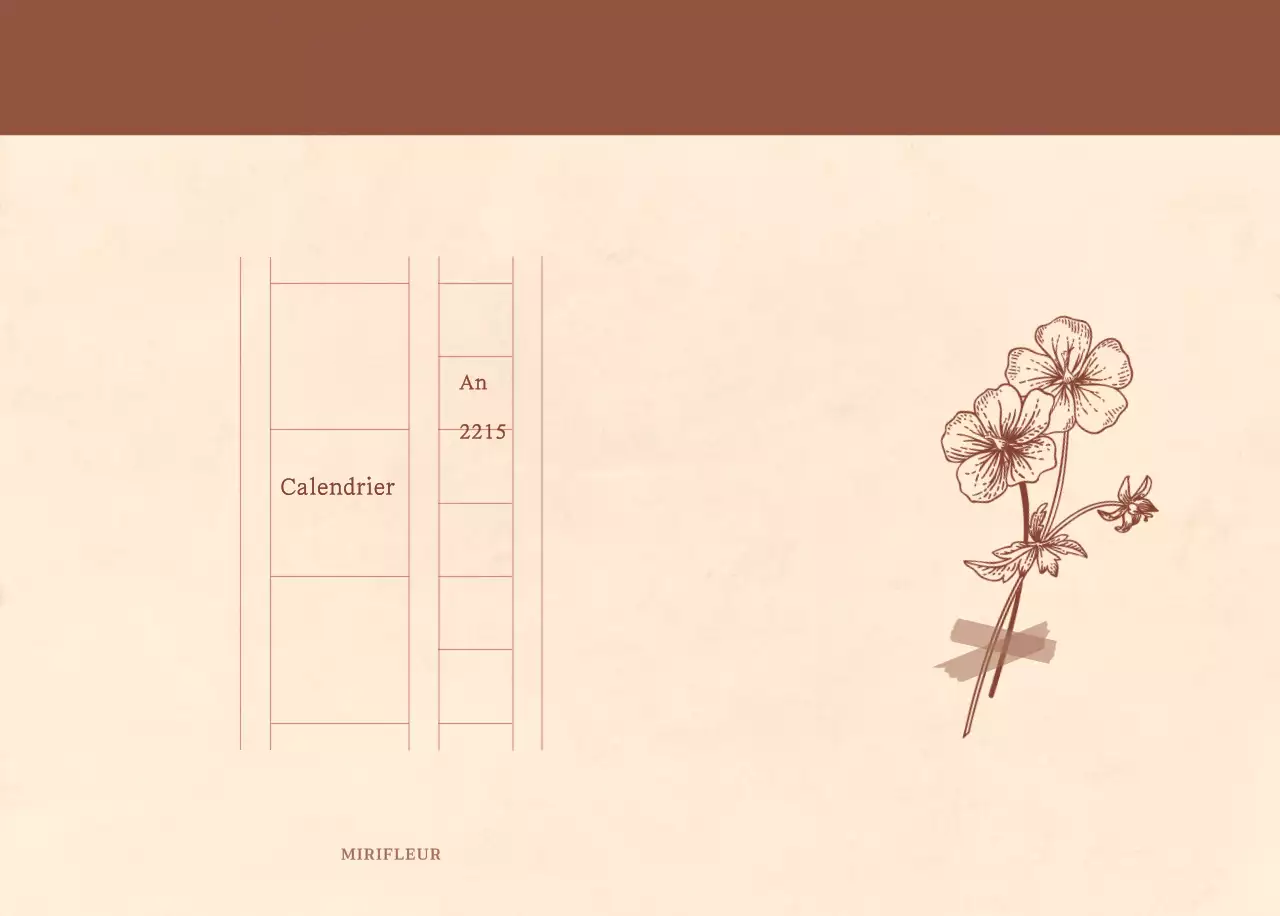 Un calendrier sentimental de fleuriste en papier vélin marron clair et marron concept