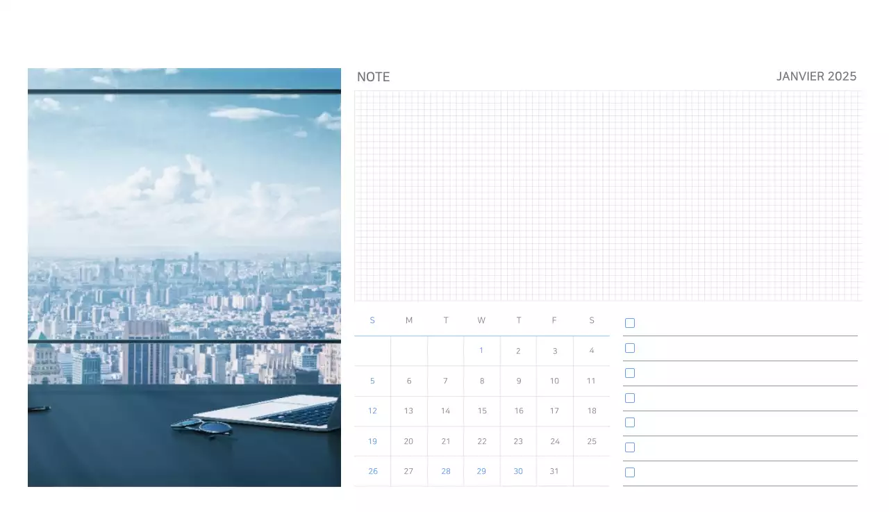 Calendrier moderne bleu Calendrier