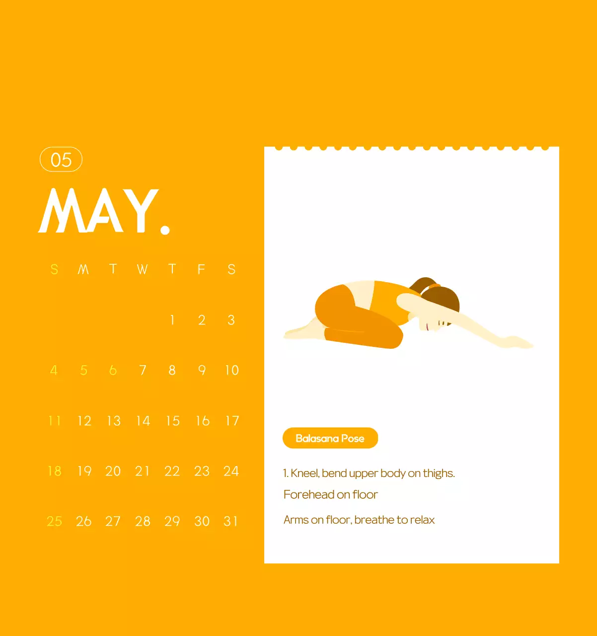 Orange Minimalist Yoga Promotional Calendar