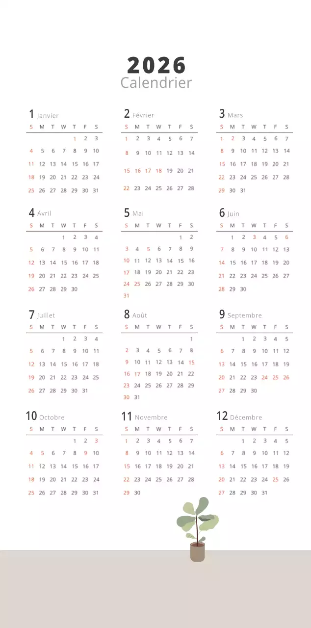 Calendrier intérieur minimaliste beige