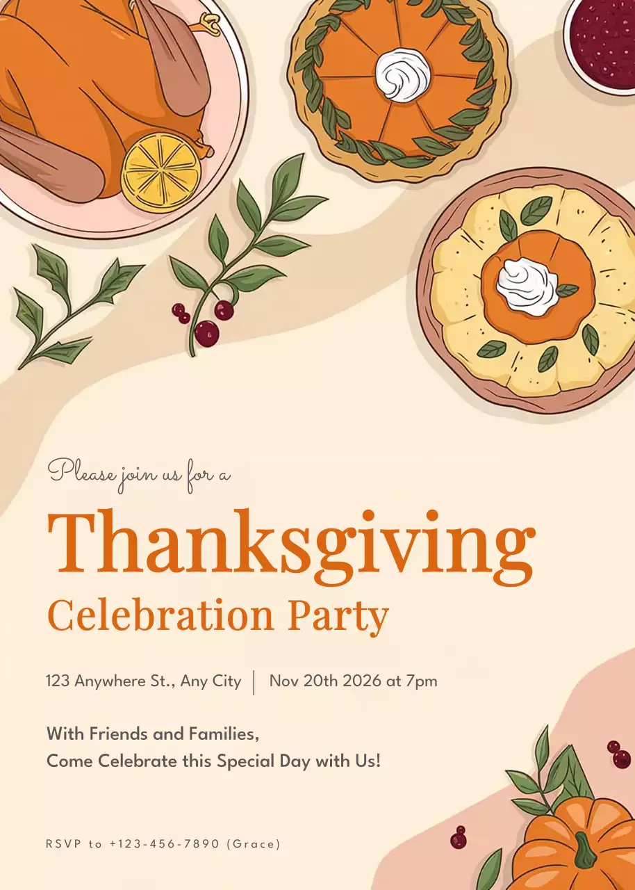 Orange Vintage Thanksgiving Invitation Poster