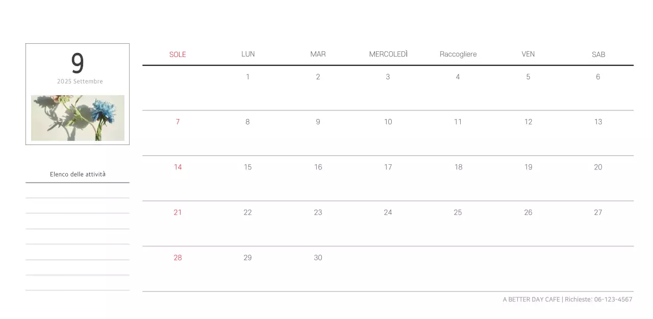 Calendario botanico naturale bianco e pulito