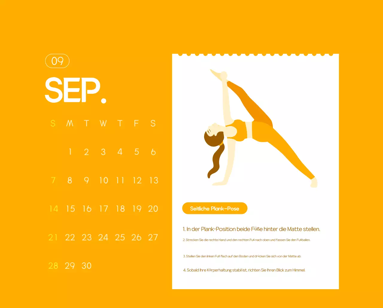 Orange Minimalistischer Yoga-Aktionskalender