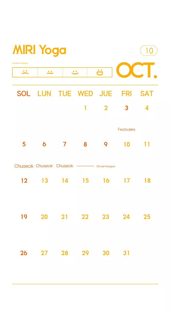 Calendario promocional de yoga minimalista naranja