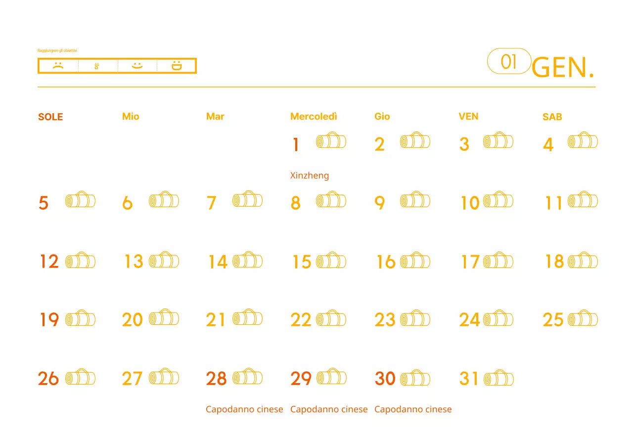 Calendario promozionale arancione dello yoga minimalista