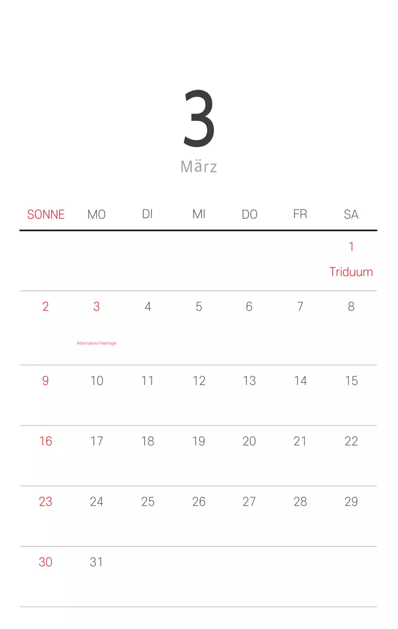 Weißer sauberer botanischer Naturkalender