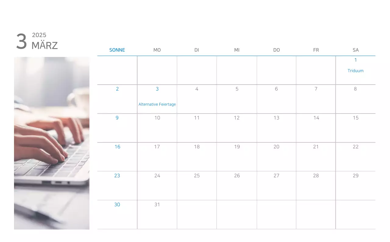 Blauer minimalistischer Kalender