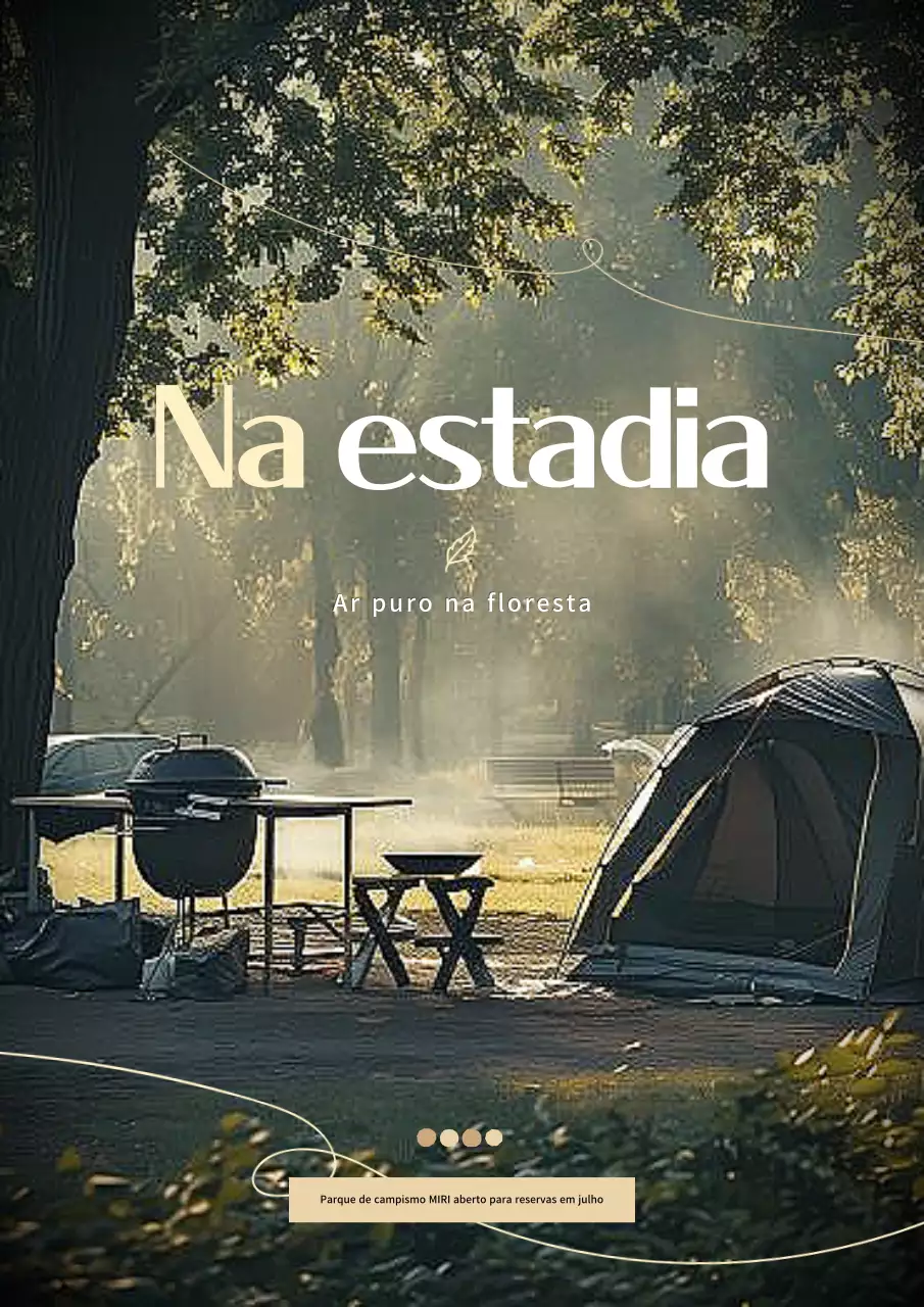 Anúncio de campismo na natureza em verde e caqui
