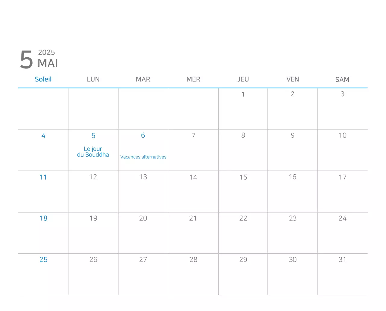 Calendrier moderne bleu Calendrier