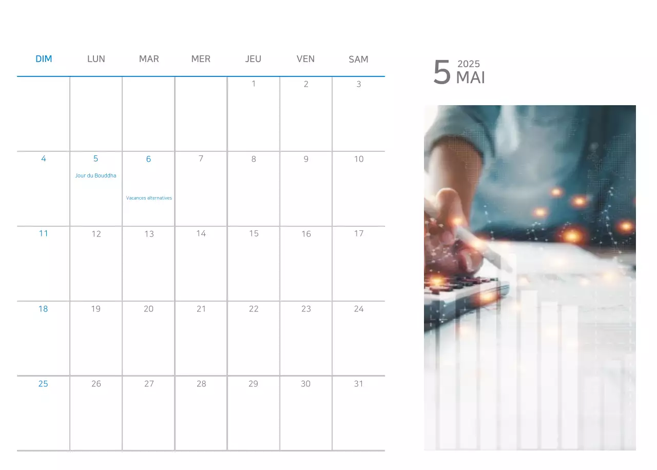 Calendrier minimaliste bleu Promotions d'entreprise