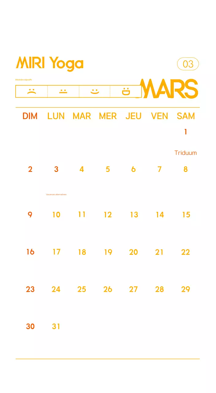 Calendrier promotionnel de yoga minimaliste orange