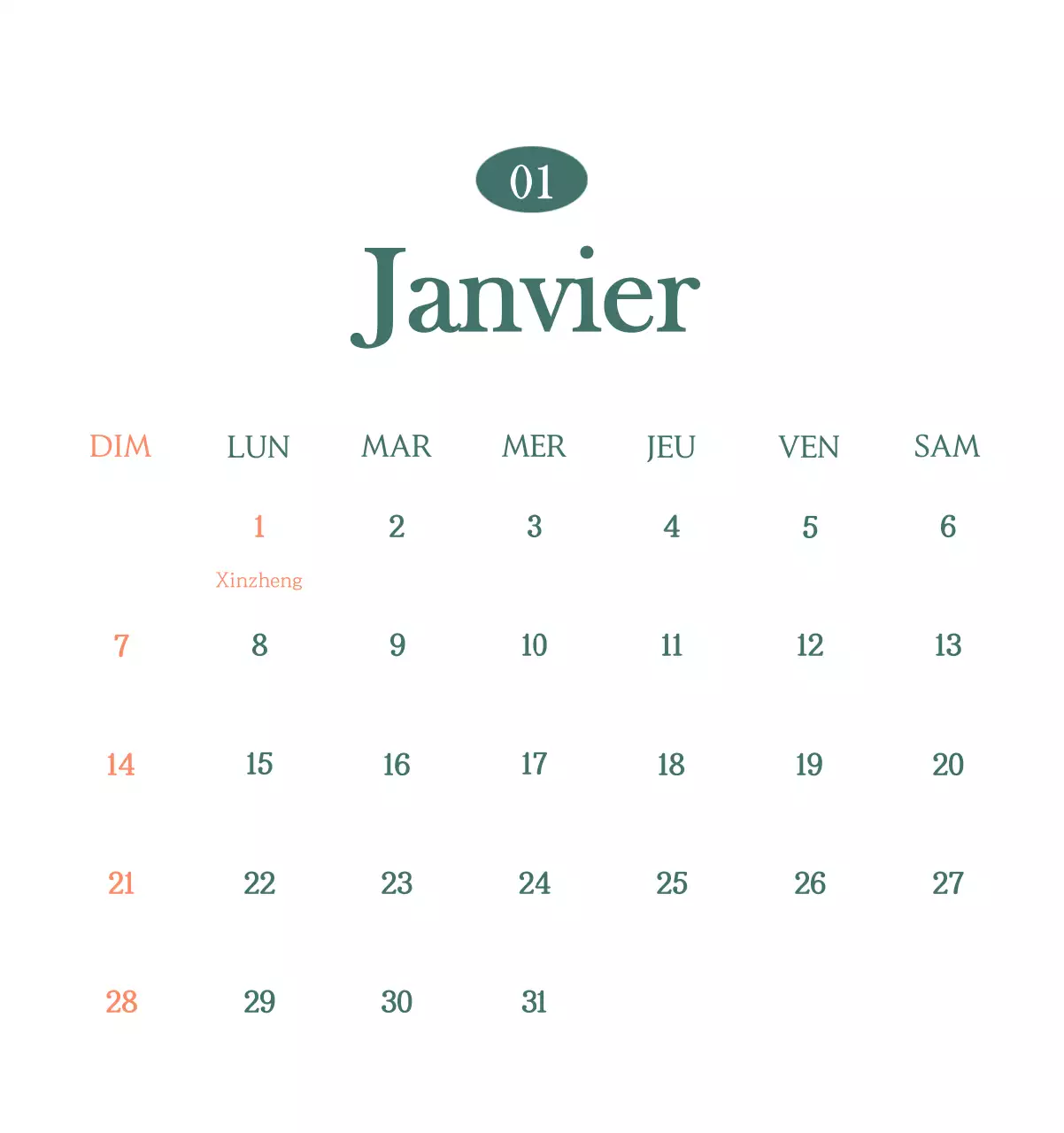 Un calendrier moderne pour les cafés avec des recommandations sur la boisson du mois.