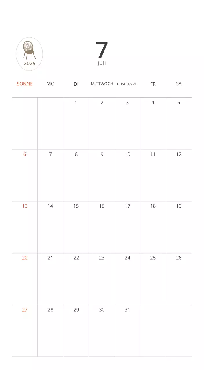 Beigefarbener minimalistischer Innenkalender