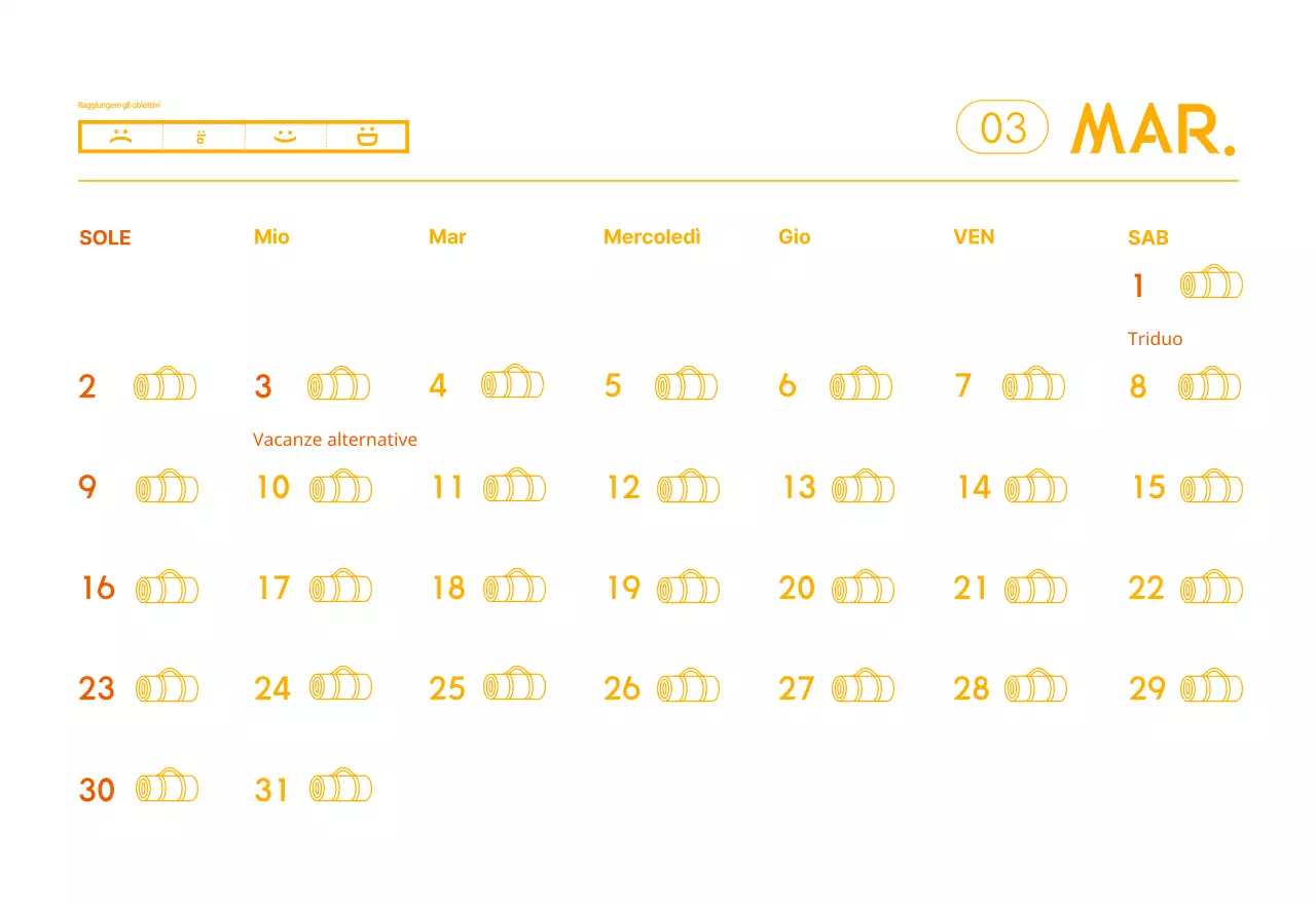 Calendario promozionale arancione dello yoga minimalista