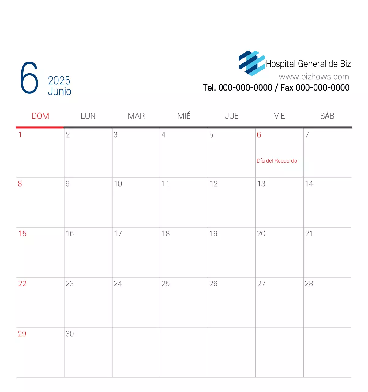 Calendario promocional Hospital Navy White Simple