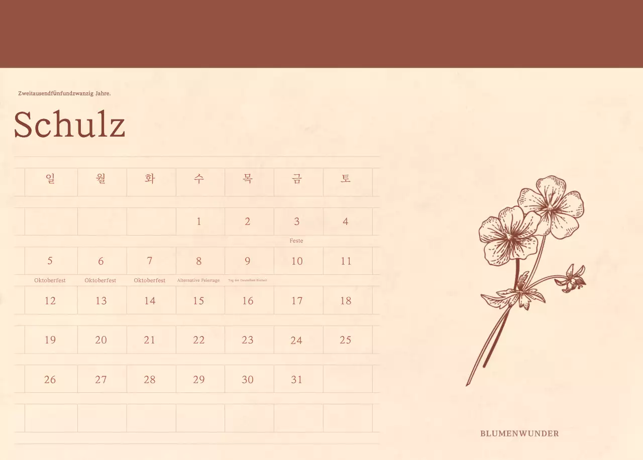 Ein sentimentaler Blumenkalender in hellbraunem und braunem Velinpapierkonzept
