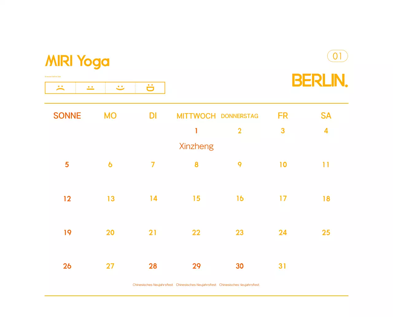 Orange Minimalistischer Yoga-Aktionskalender