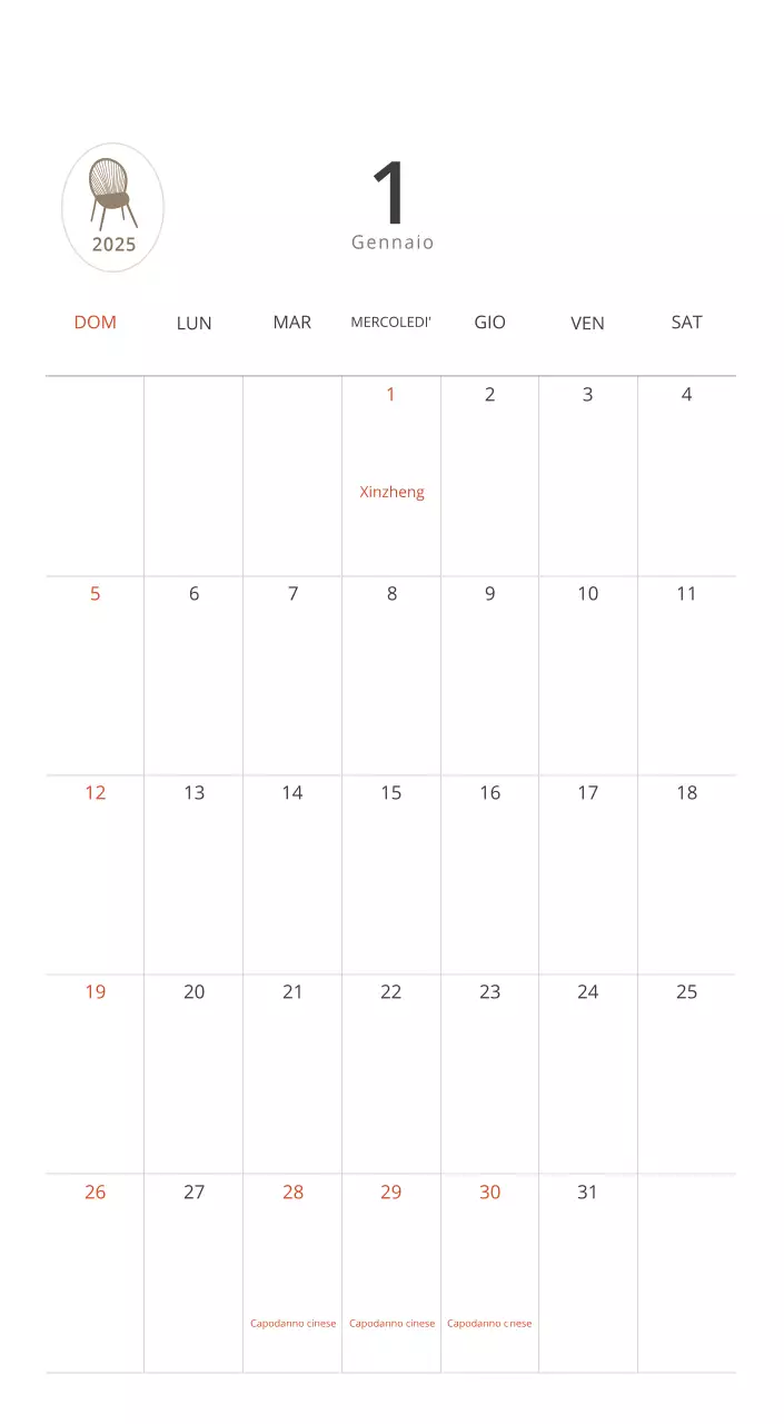 Calendario interno minimalista beige
