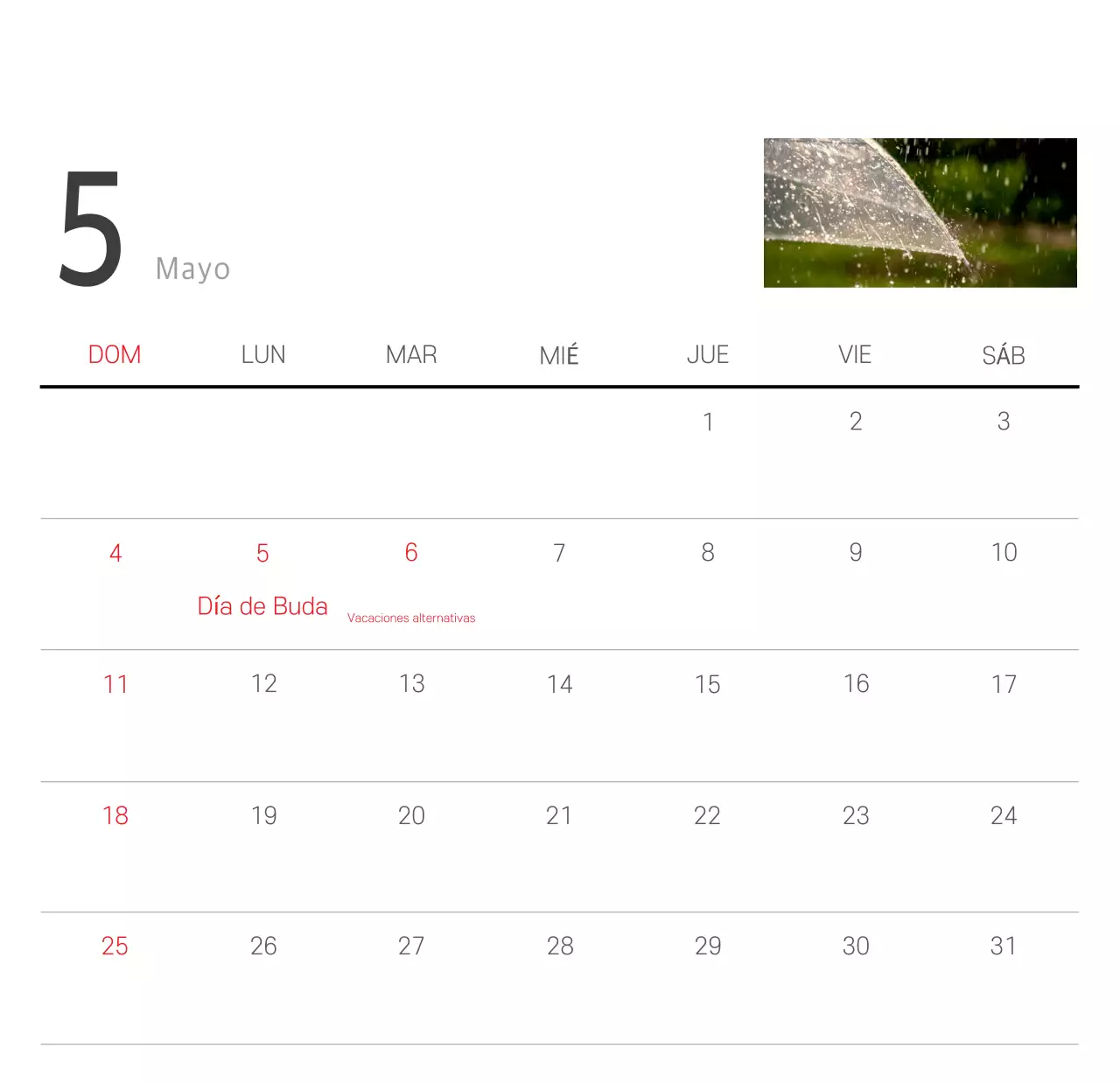 Calendario blanco de naturaleza botánica limpia