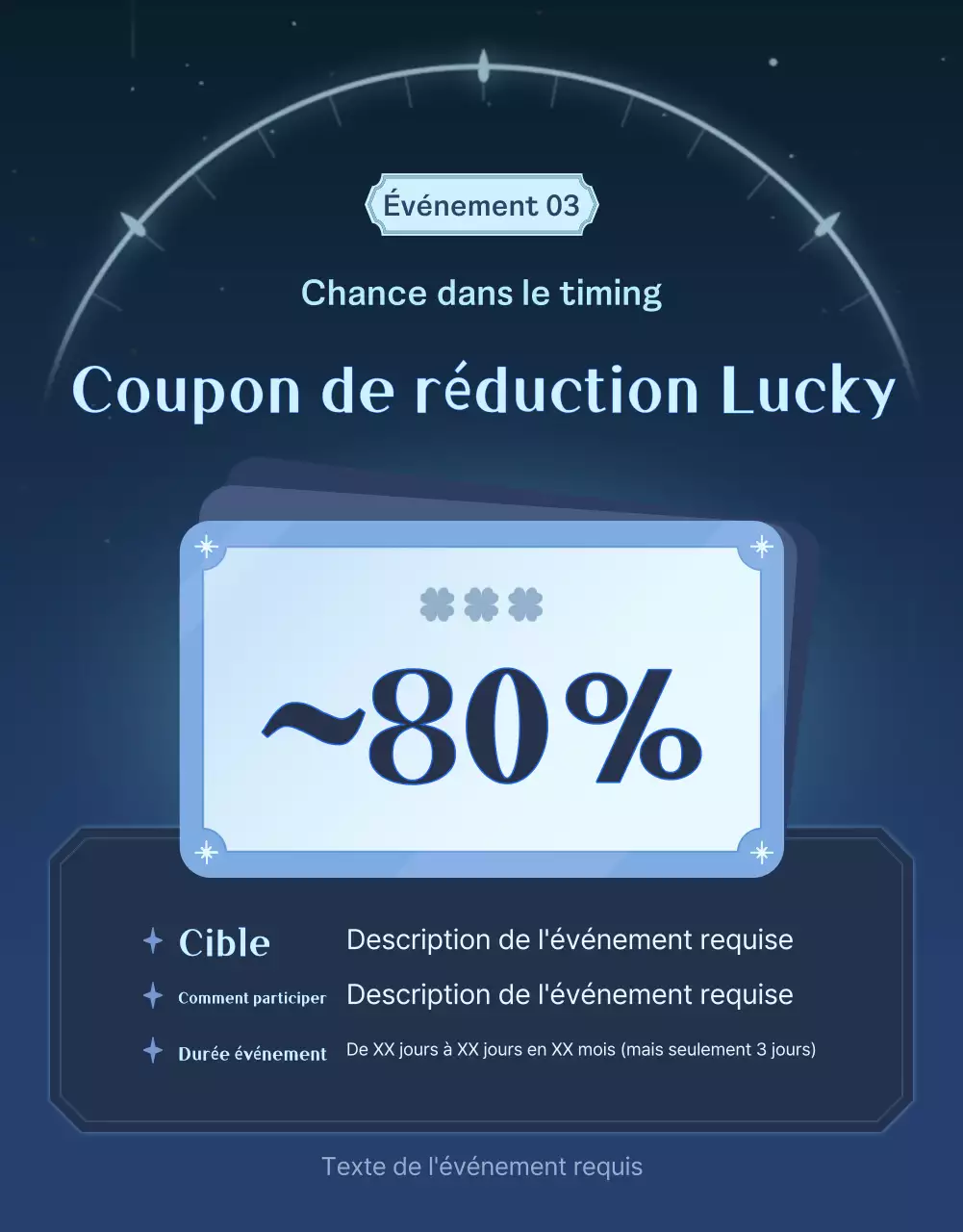 Promouvoir un événement de coupons de fantaisie noir et bleu