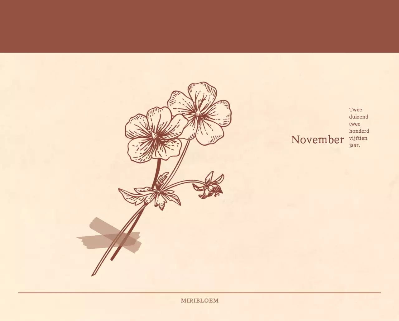 Een sentimentele bloemenkalender in lichtbruin en bruin wollen papierconcept