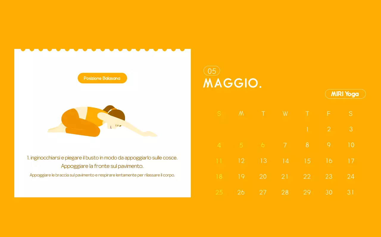 Calendario promozionale arancione dello yoga minimalista
