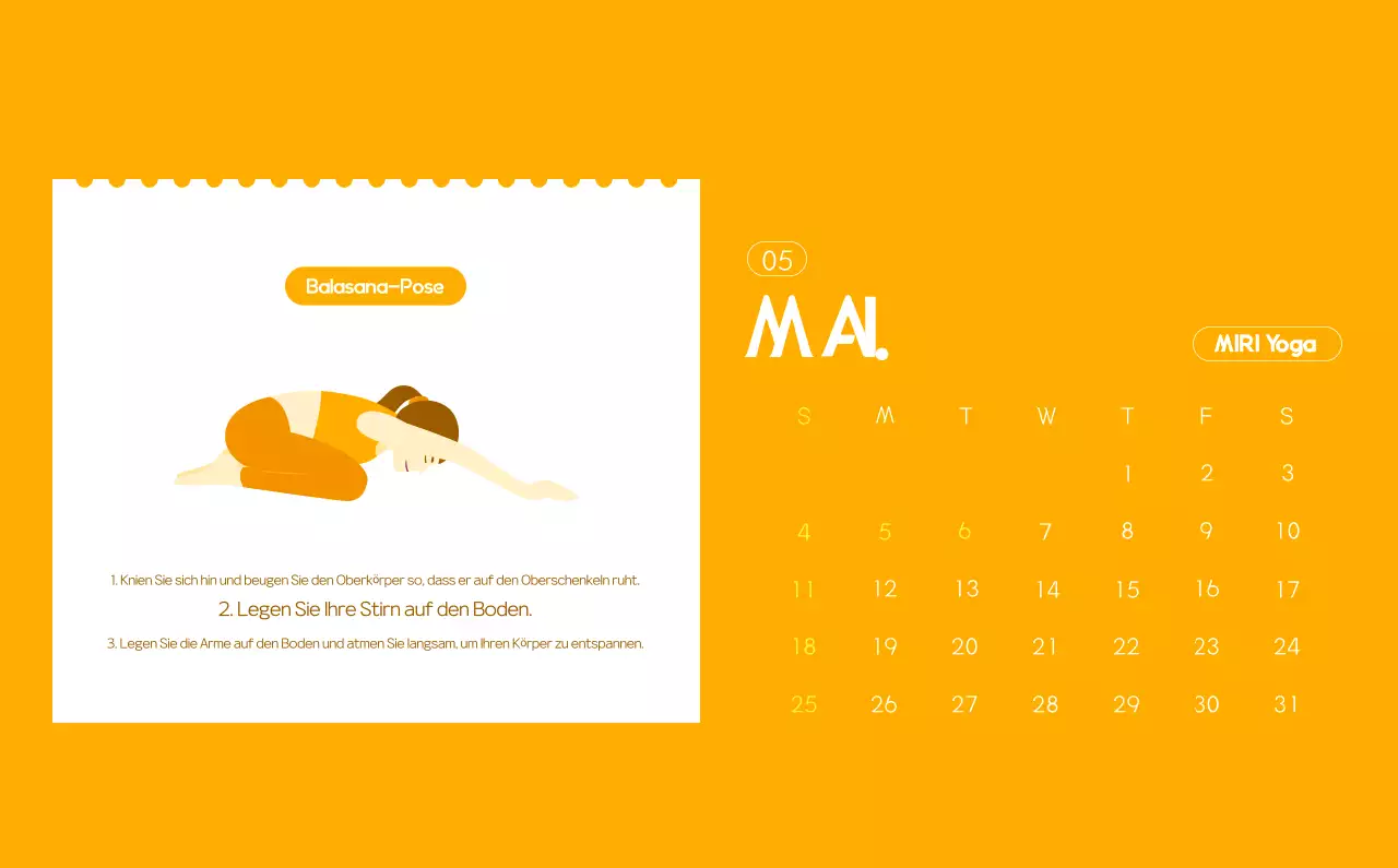 Orange Minimalistischer Yoga-Aktionskalender