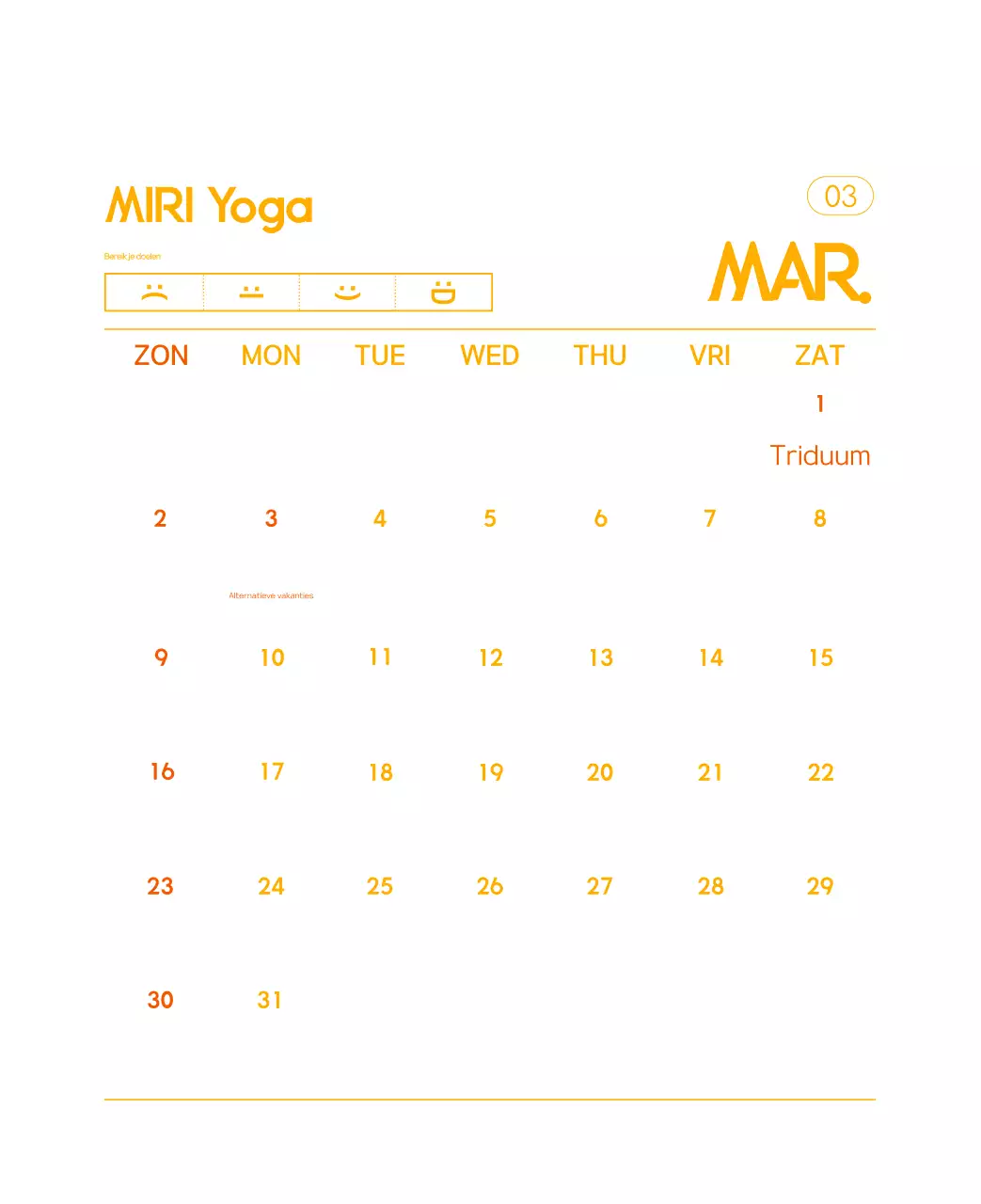 Oranje Minimalistische Yoga Promotiekalender