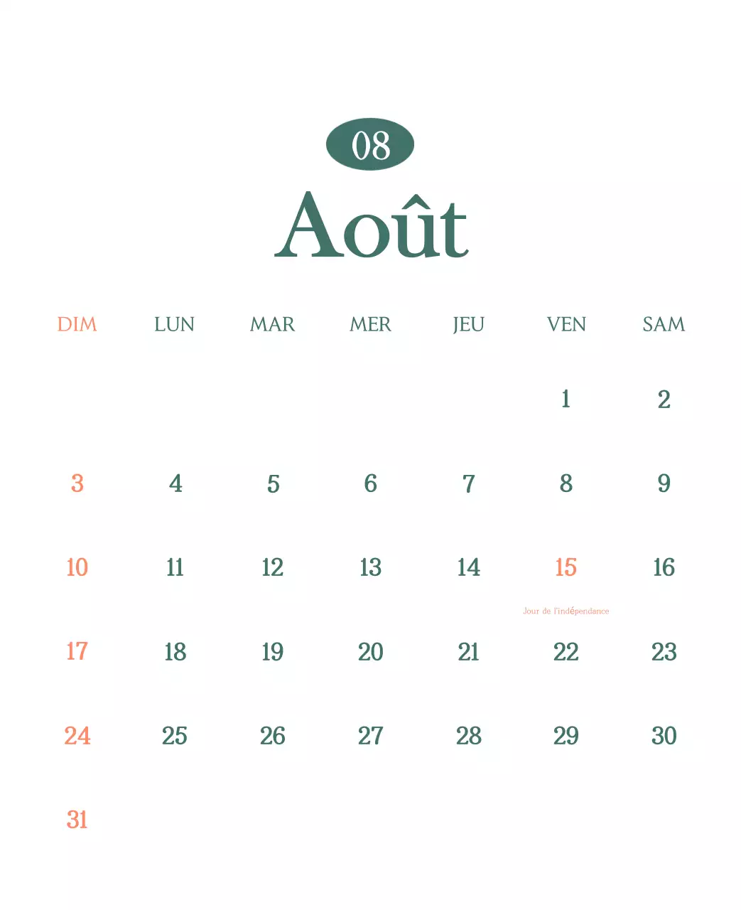 Un calendrier moderne pour les cafés avec des recommandations sur la boisson du mois.