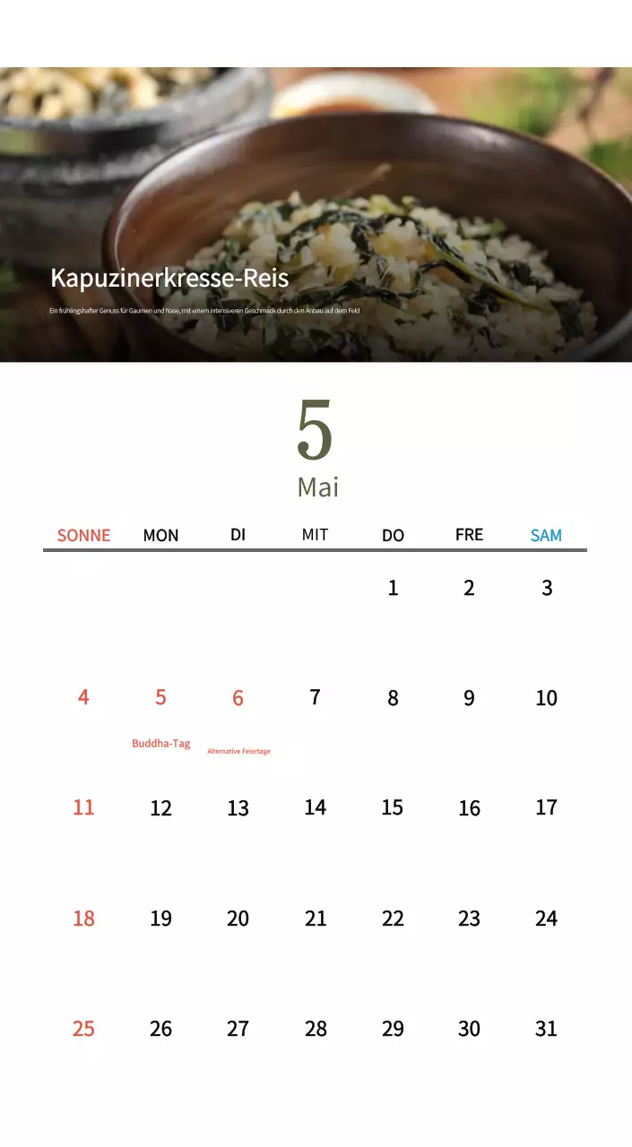 Beige Traditioneller Speisekalender