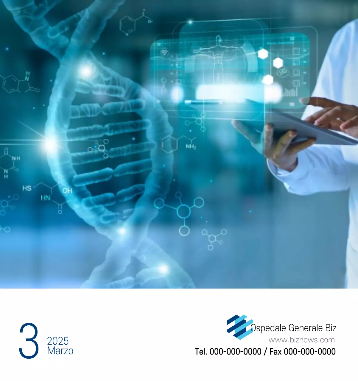 Calendario promozionale dell'ospedale semplice, bianco e blu