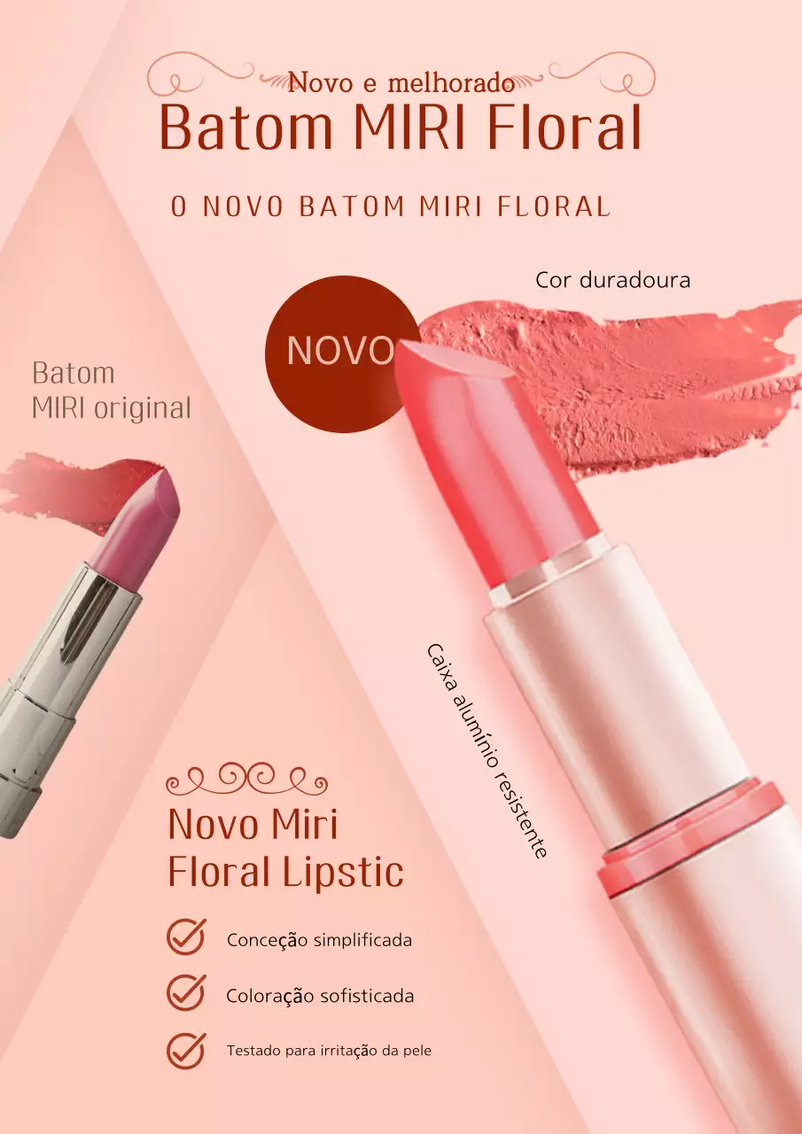 Anúncio de renovação de produto de batom simples em cor-de-rosa e vermelho