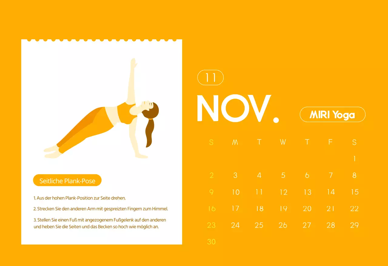 Orange Minimalistischer Yoga-Aktionskalender