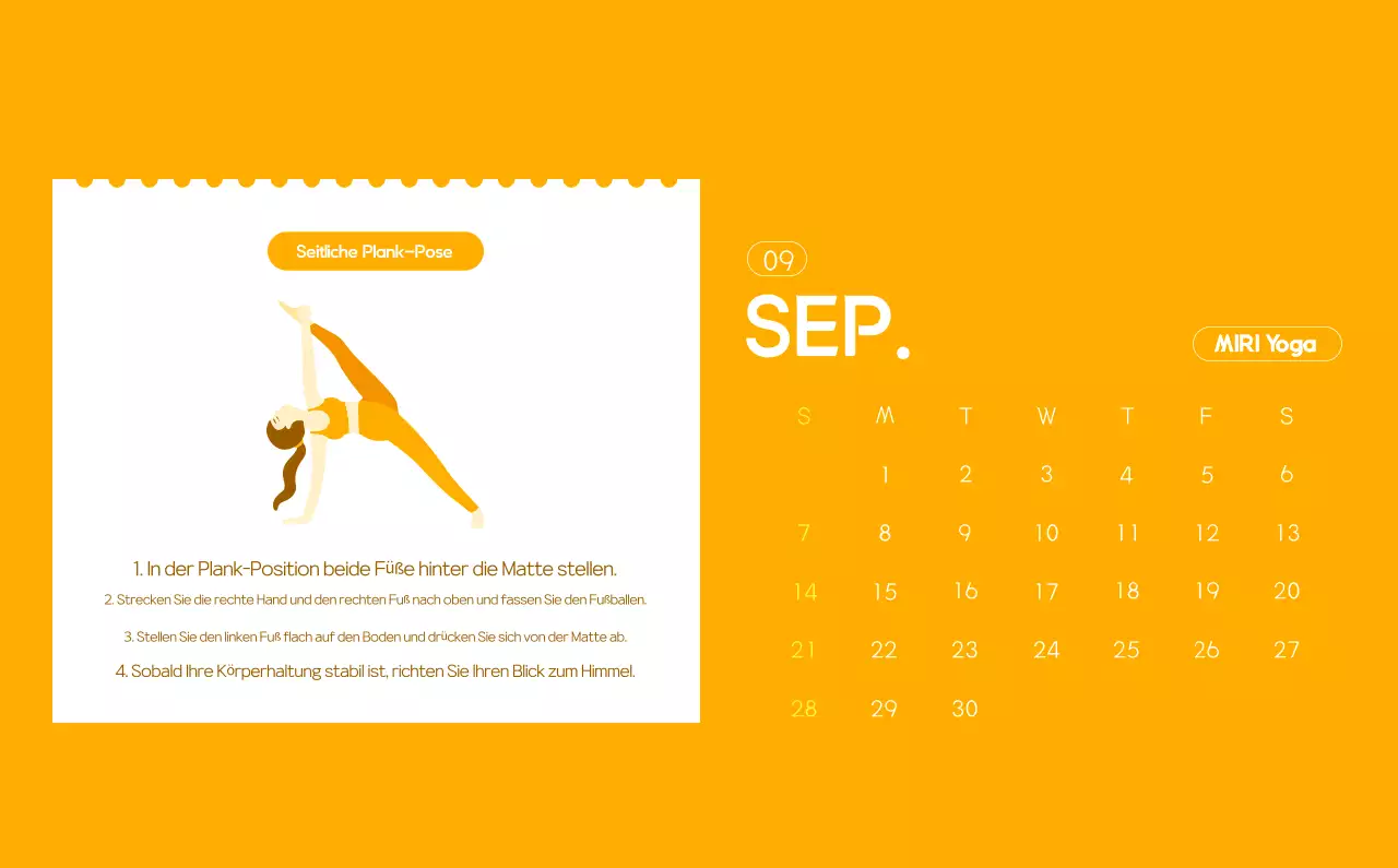 Orange Minimalistischer Yoga-Aktionskalender