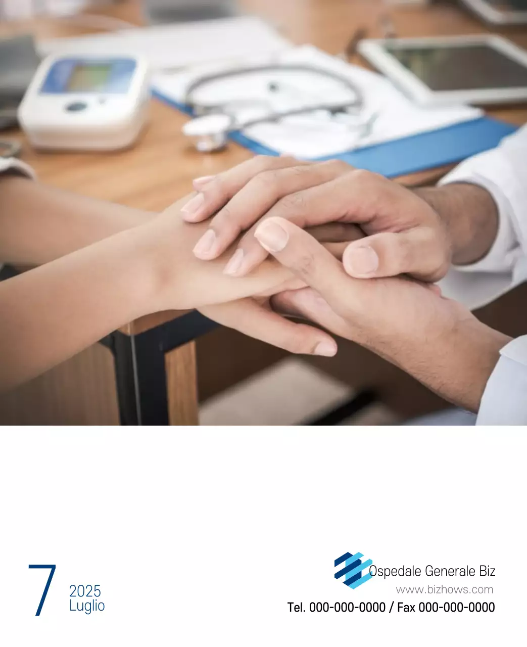 Calendario promozionale dell'ospedale semplice, bianco e blu