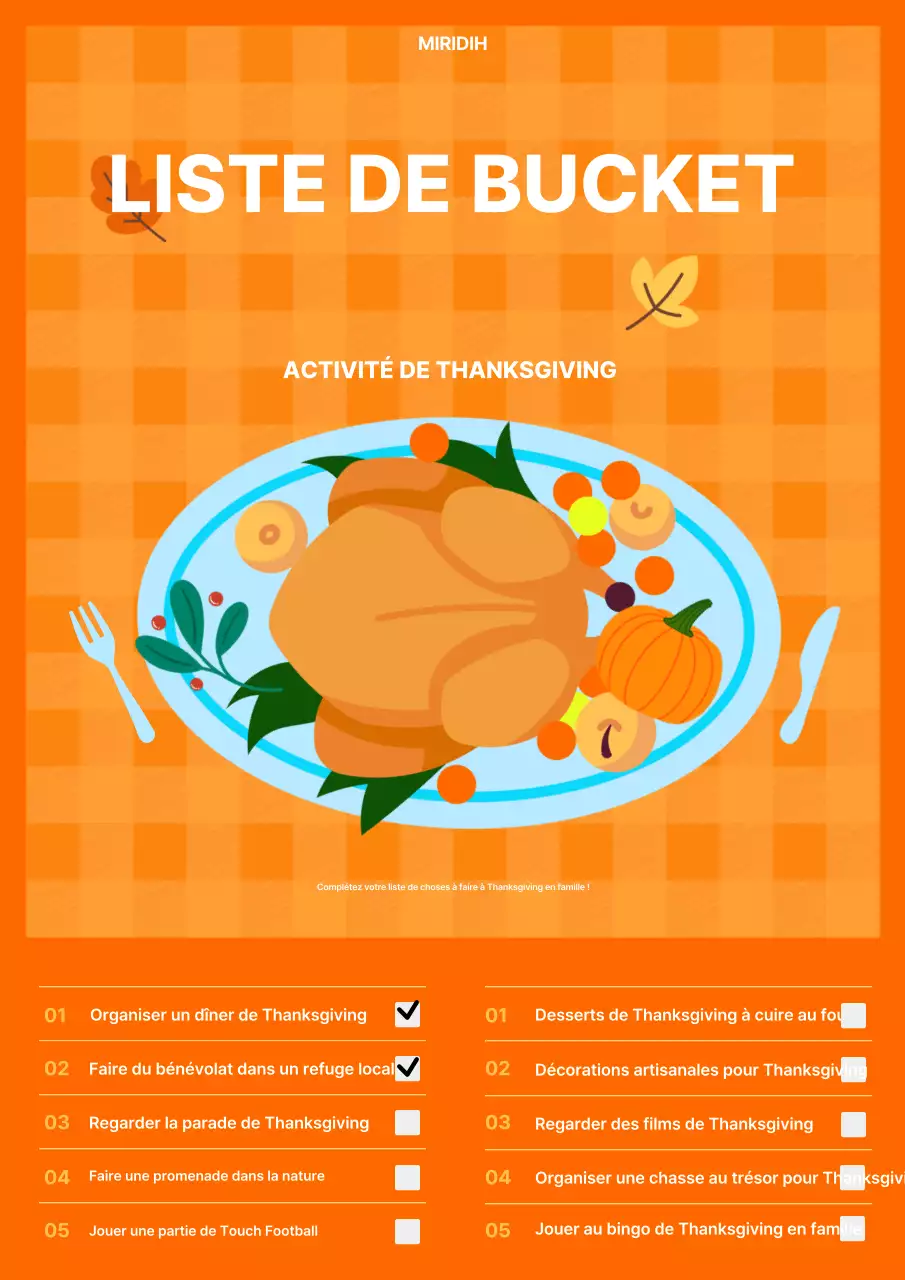 liste de contrôle orange rétro pour Thanksgiving