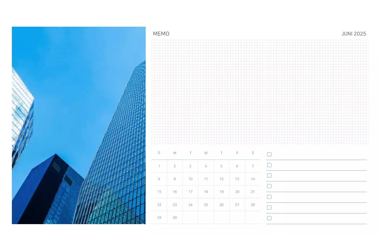 Blauwe minimalistische kalender