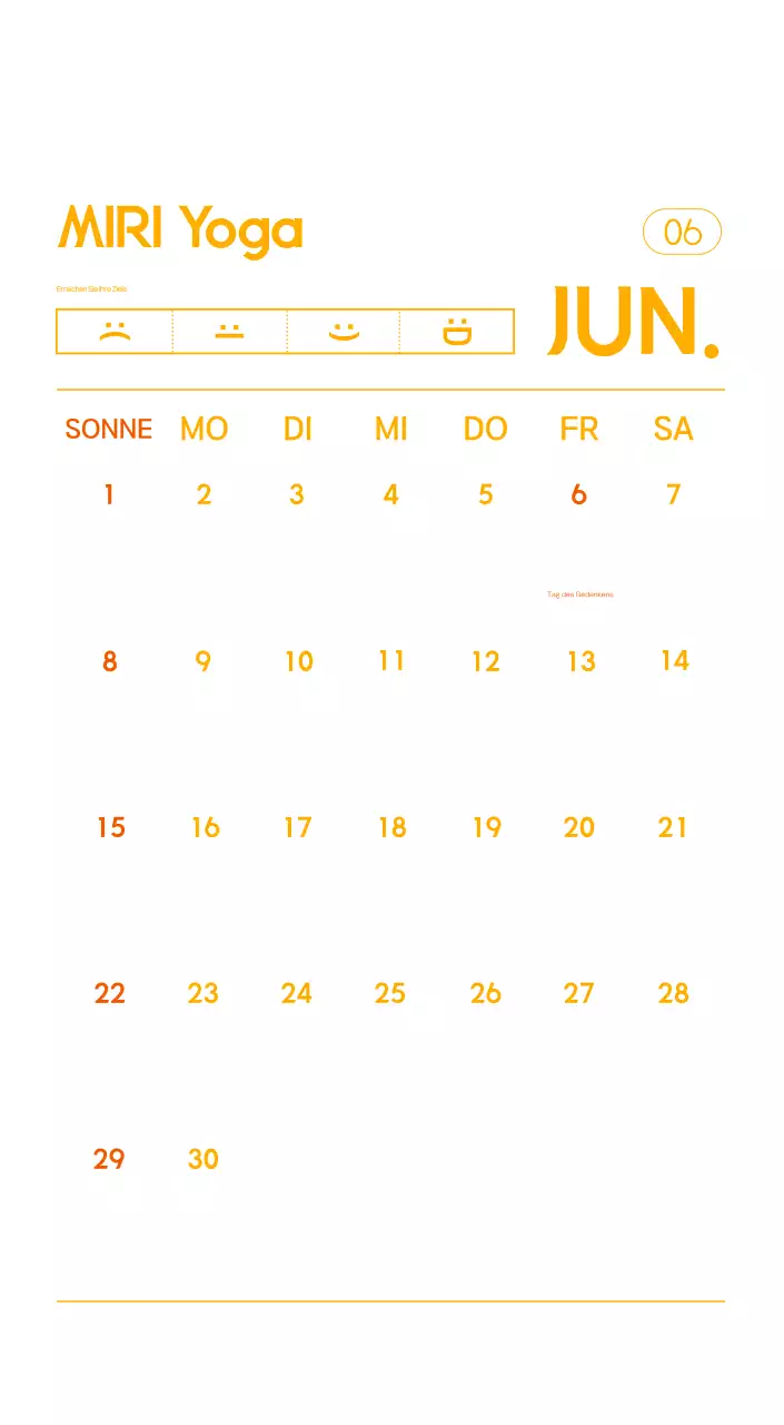 Orange Minimalistischer Yoga-Aktionskalender