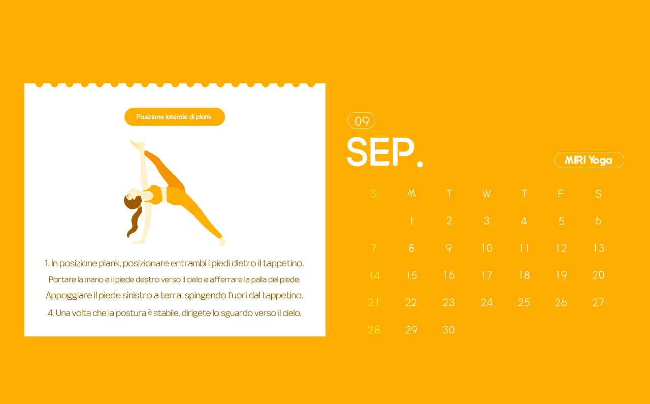 Calendario promozionale arancione dello yoga minimalista