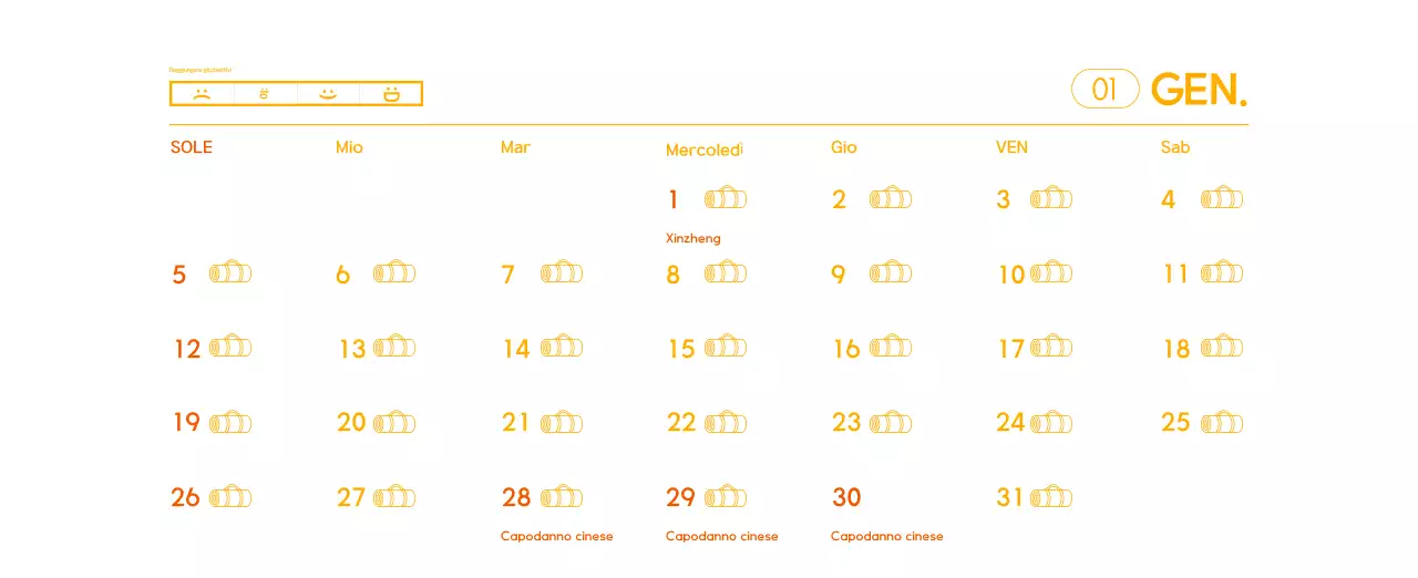 Calendario promozionale arancione dello yoga minimalista