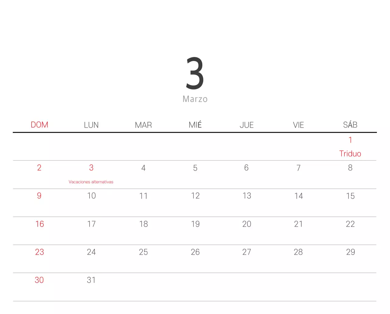 Calendario blanco de naturaleza botánica limpia